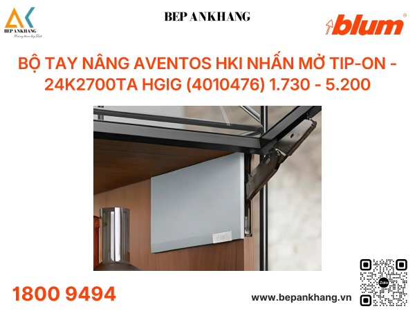 Bộ tay nâng Blum AVENTOS HKi nhấn mở TIP-ON màu xám nhạt - 24K2700TA HGIG (4010476) 1.730 - 5.200